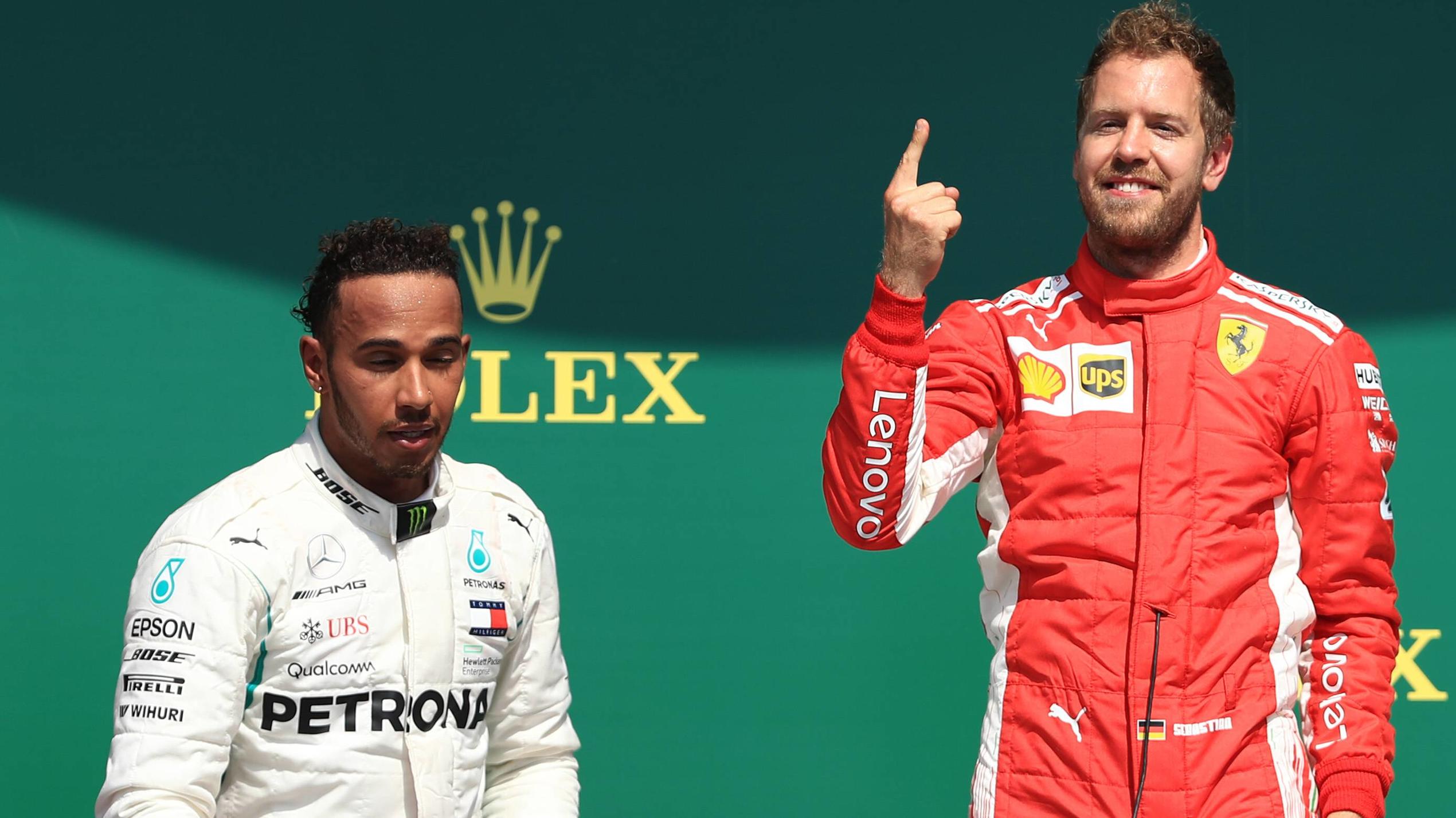 Pressestimmen zum Formel-1-GP von Silverstone: Sebastian Vettel "kämpfte wie ein Löwe" 8th July 2018, Silverstone Circuit, Silverstone, England; British Formula One Grand Prix, Race Day; Scuderia Ferrari, Sebastian Vettel wins at Silverstone followed by Lewis Hamilton PUBLICATIONxINxGERxSUIxAUTxHUNxSWExNORxDENxFINxONLY ActionPlus120455
