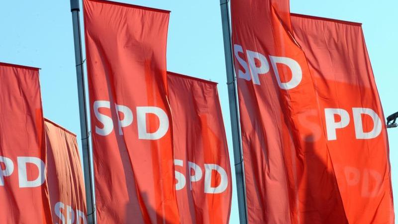 SPD-Landeschefin: Groko nicht um jeden Preis erhalten SPD-Fahnen wehen im Wind