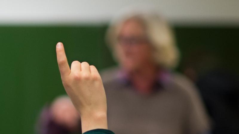 Lehrermangel-Prognose: Schulen fehlen Hunderte Pädagogen Ein Schüler zeigt im Unterricht auf