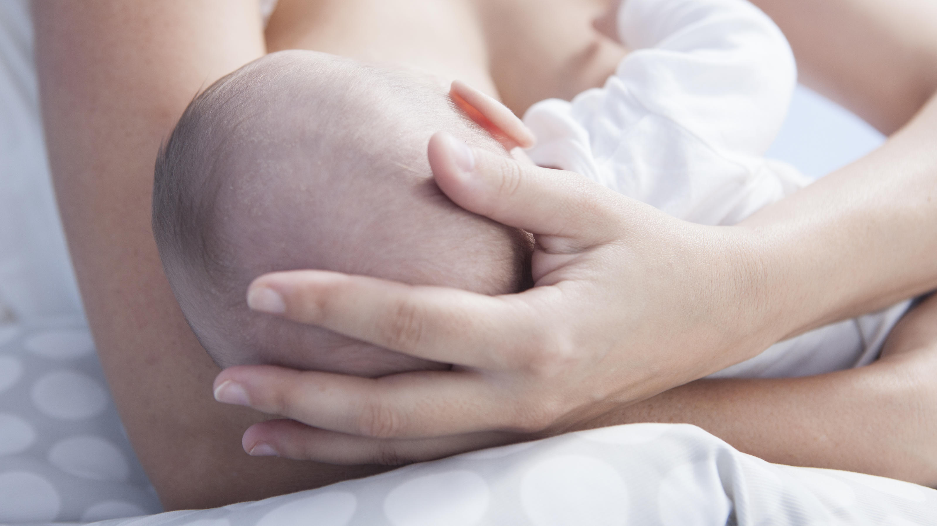 Dieser Tweet übers Stillen geht viral - und das hat einen guten Grund Mutter hält beim Stillen den Kopf ihres Babys