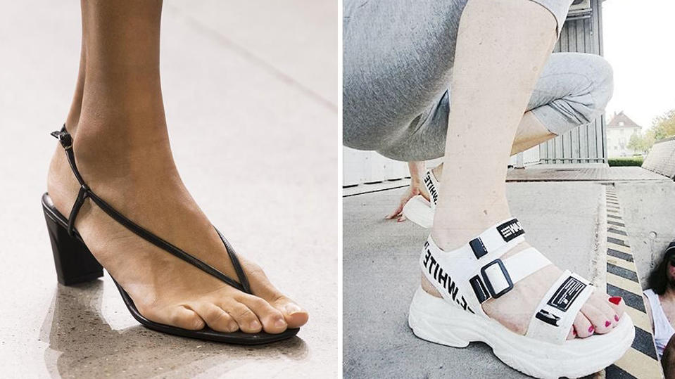 Diese Schuhe sind im Sommer 2019 voll angesagt! Flip-Flops mit Absatz und "Ugly Sandals" - zwei der Schuhtrends für den Sommer 2019.