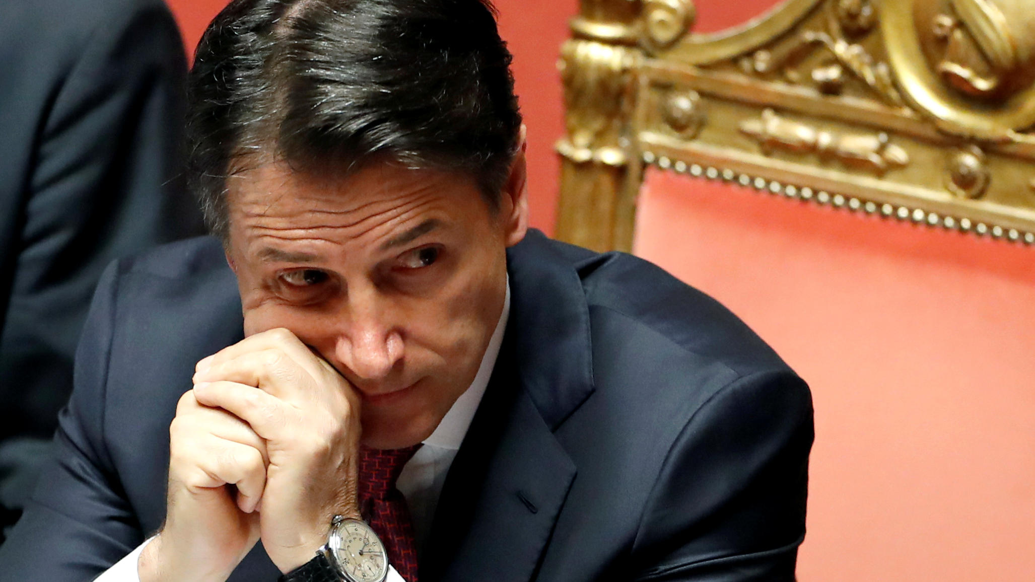 Ministerpräsident Conte: "Regierung endet hier" Italian Prime Minister Giuseppe Conte attends a session of the upper house of parliament over the ongoing government crisis, in Rome, Italy August 20, 2019. REUTERS/Yara Nardi