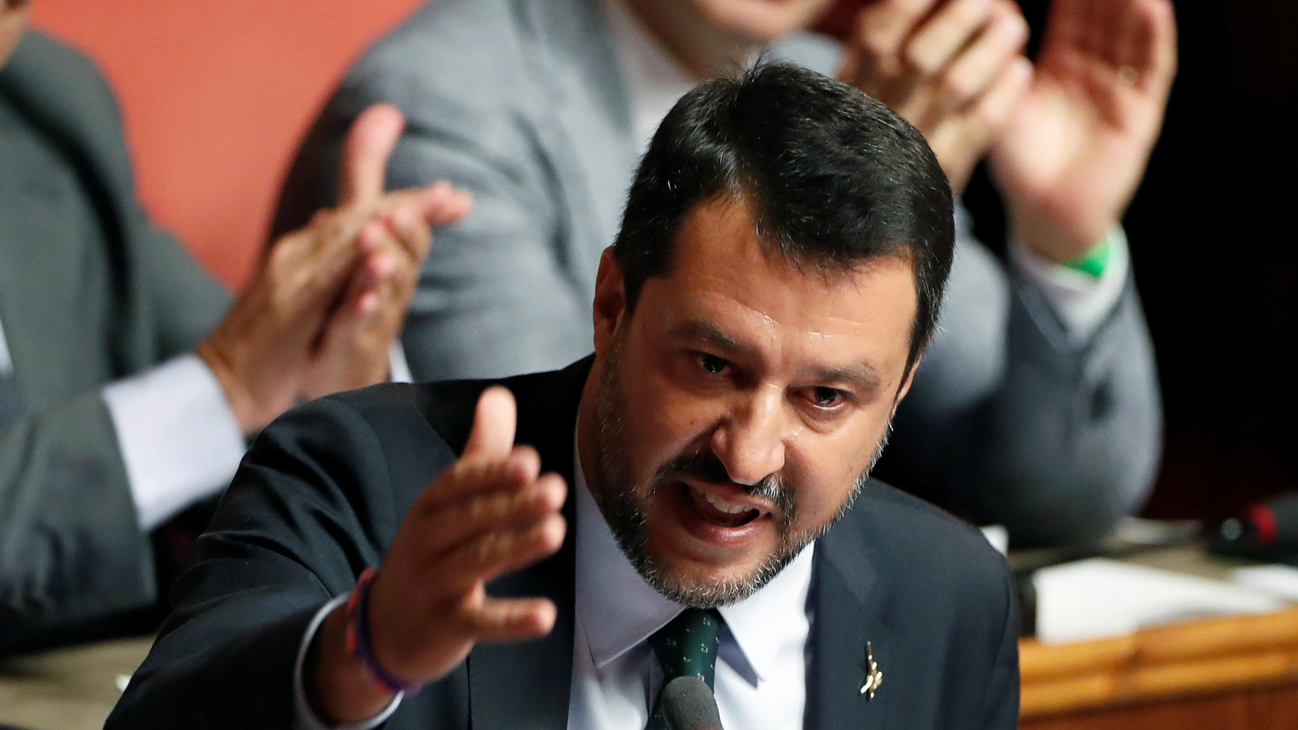 Ministerpräsident Conte: "Regierung endet hier" Innenminister Salvini im Senat in Rom.