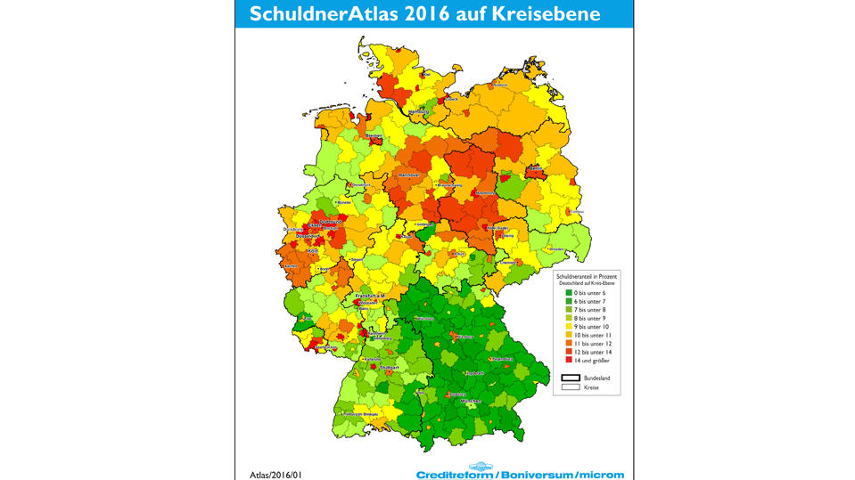 Schuldner-Atlas Deutschland 2016: 6,8 Millionen Bürger über 18 sind verschuldet Schuldner Atlas.jpg