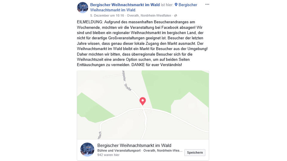 Chaos bei Overather Weihnachtsmarkt – Facebook-Werbung aus dem Ruder gelaufen Am ersten Adventswochenende war der Overather Weihnachtsmartk schon völlig überlaufen.
