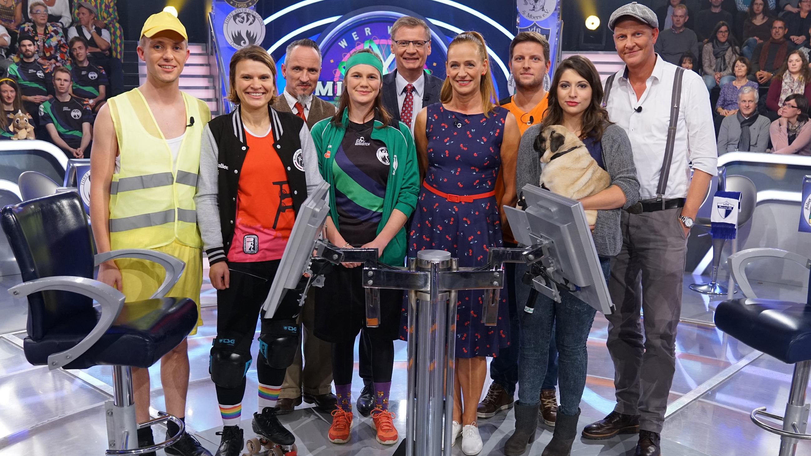 Wer wird Millionär? Für den Verein zur Million Günther Jauch mit seinen Kandiaten Thomas Leinweber, Barbara Kotzulla, Andreas Schmidt, Ida Meyenberg, Antje Gerhardt, Philip Lemmer, Nadine Dubberke und Jochen Damm.