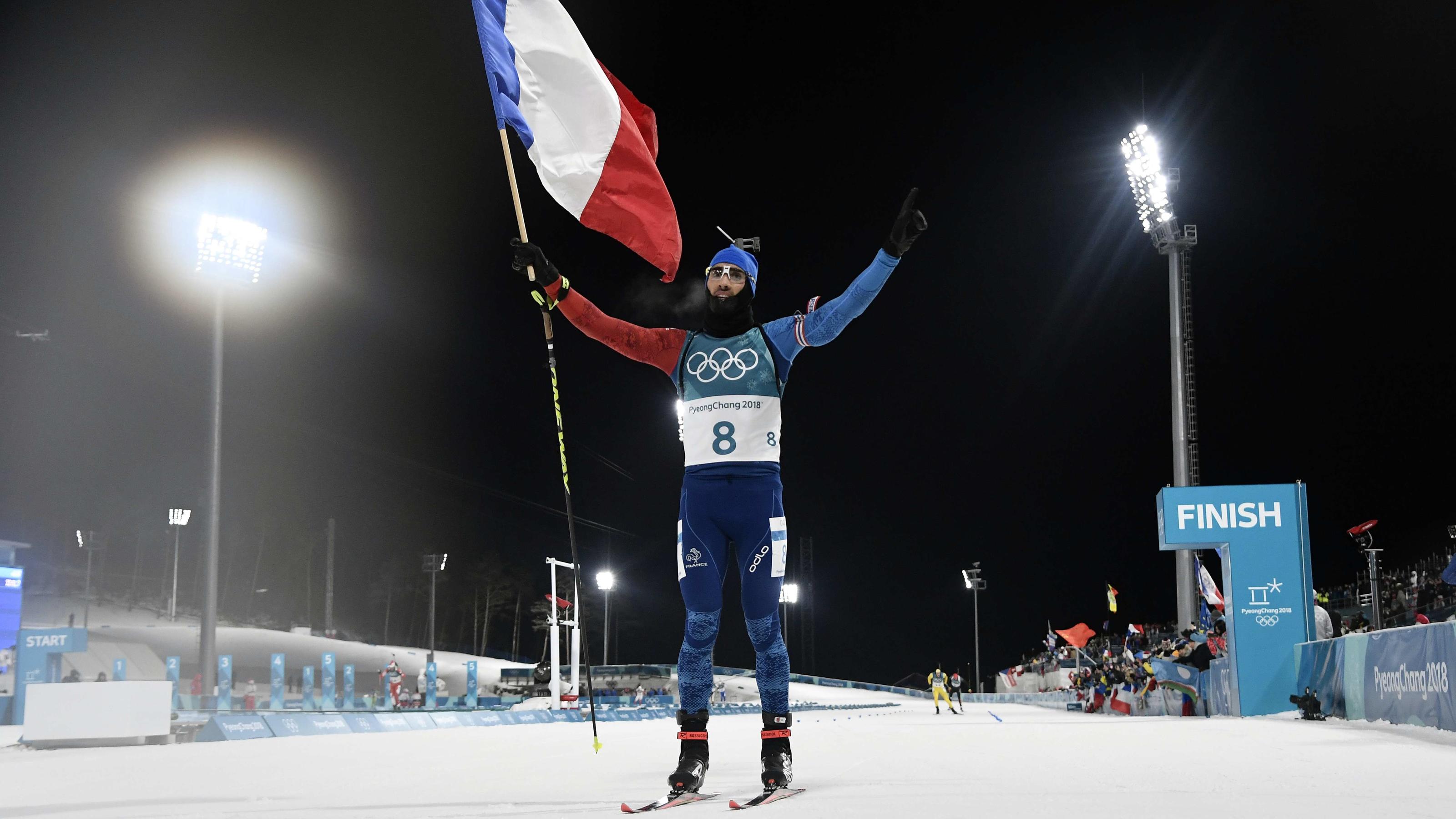 Olympischer Medaillenrausch beim Biathlon: Benedikt Doll holt viertes deutsches Edelmetall Biathlon – Pyeongchang 2018 Winter Olympics – Men’s 12,5 km Pursuit Final – Alpensia Biathlon Centre - Pyeongchang, South Korea – February 12, 2018 - Martin Fourcade of France finishes. REUTERS/Toby Melville