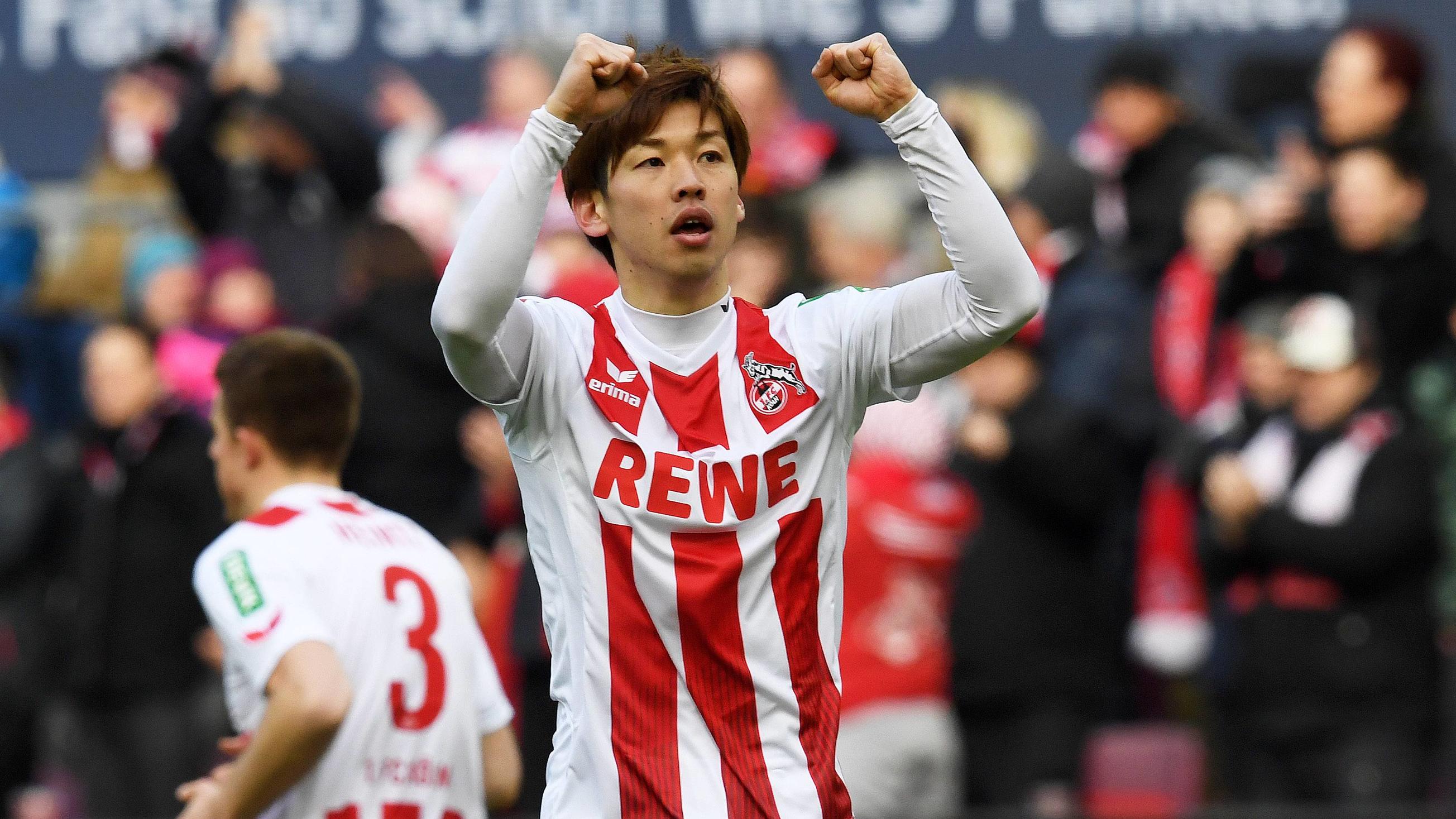 Köln gibt Rote Laterne ab - Werner knockt Bayern aus Fussball, 1.BL Saison 2017/2018, Spieltag 27, 1.FC Koeln vs Bayer 04 Leverkusen, 18.03.2018, Rheinenergiestadion Köln, Yuya Osako, FC Köln ,Aktion, Einzelbild, tor jubel *** Soccer 1 BL Season 2017 2018 Gameday 27 1 FC Koeln vs Bayer 04 Leverkusen 18