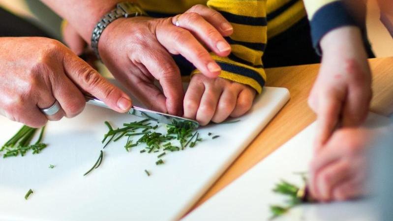 Erste vegane Kita eröffnet in Frankfurt: Tolle Ansätze, ABER….! In einer Kita wird Schnittlauch geschnitten: Die Frankfurter Vegan-Kita will den Fokus auch auf saisonale Lebensmittel legen.