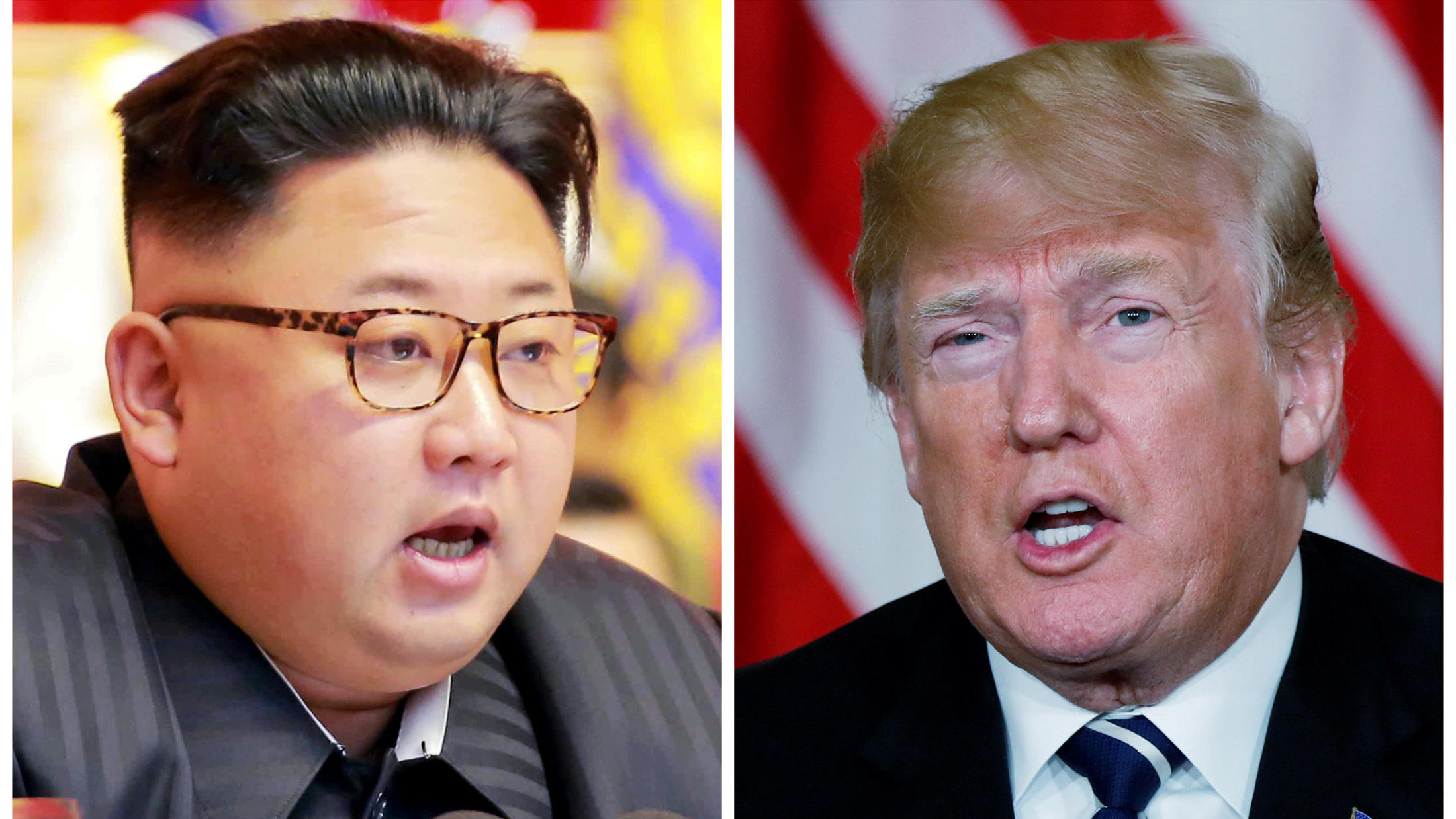 Trump kündigt Treffen mit Kim Jong Un in den "nächsten drei, vier Wochen" an FILE PHOTO: A combination photo shows North Korean leader Kim Jong Un in Pyongyang, North Korea and U.S. President Donald Trump in Palm Beach, Florida, U.S., respectively from Reuters files. REUTERS/KCNA handout via Reuters & Kevin Lamarque A