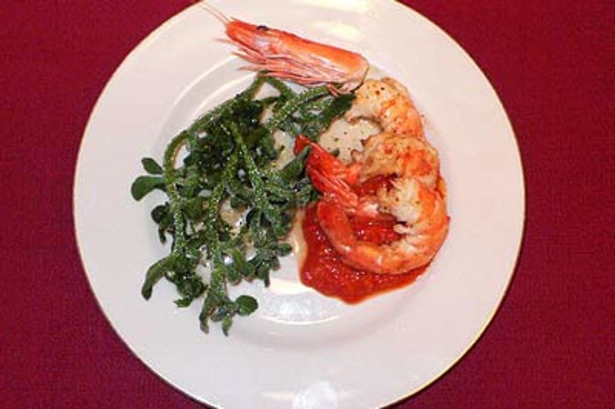 Gebratene Scampi auf Sauce Rouille