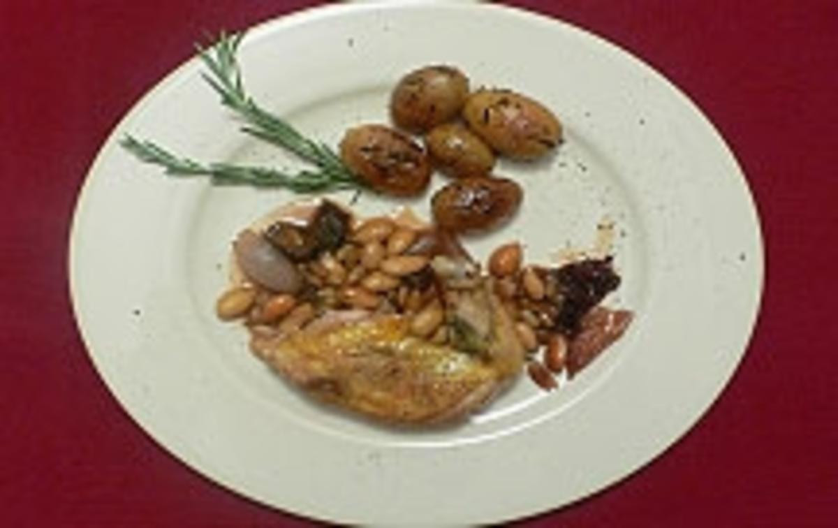 Perlhuhn mit Rosmarin-Honig-Kartoffeln