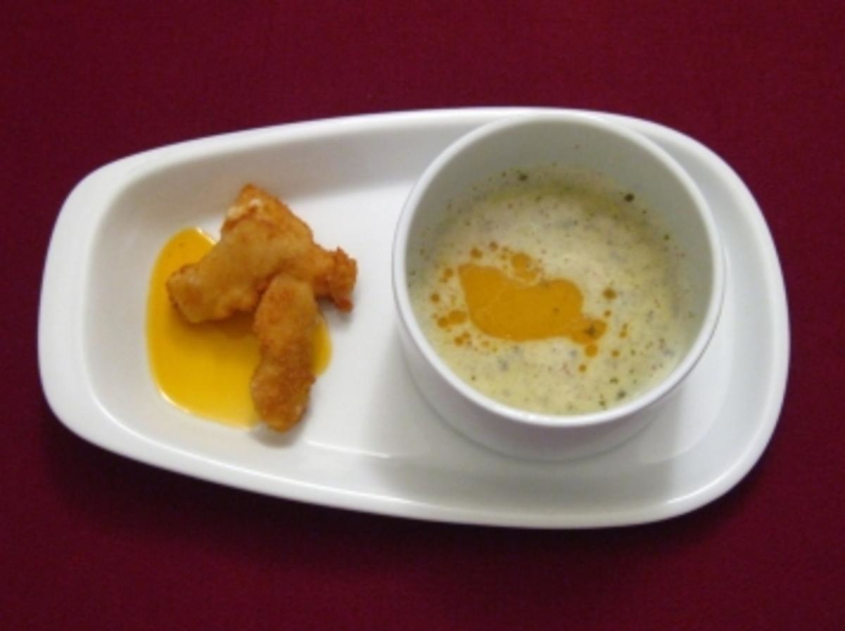 Basilikumcremesuppe mit frittiertem Mozzarella
