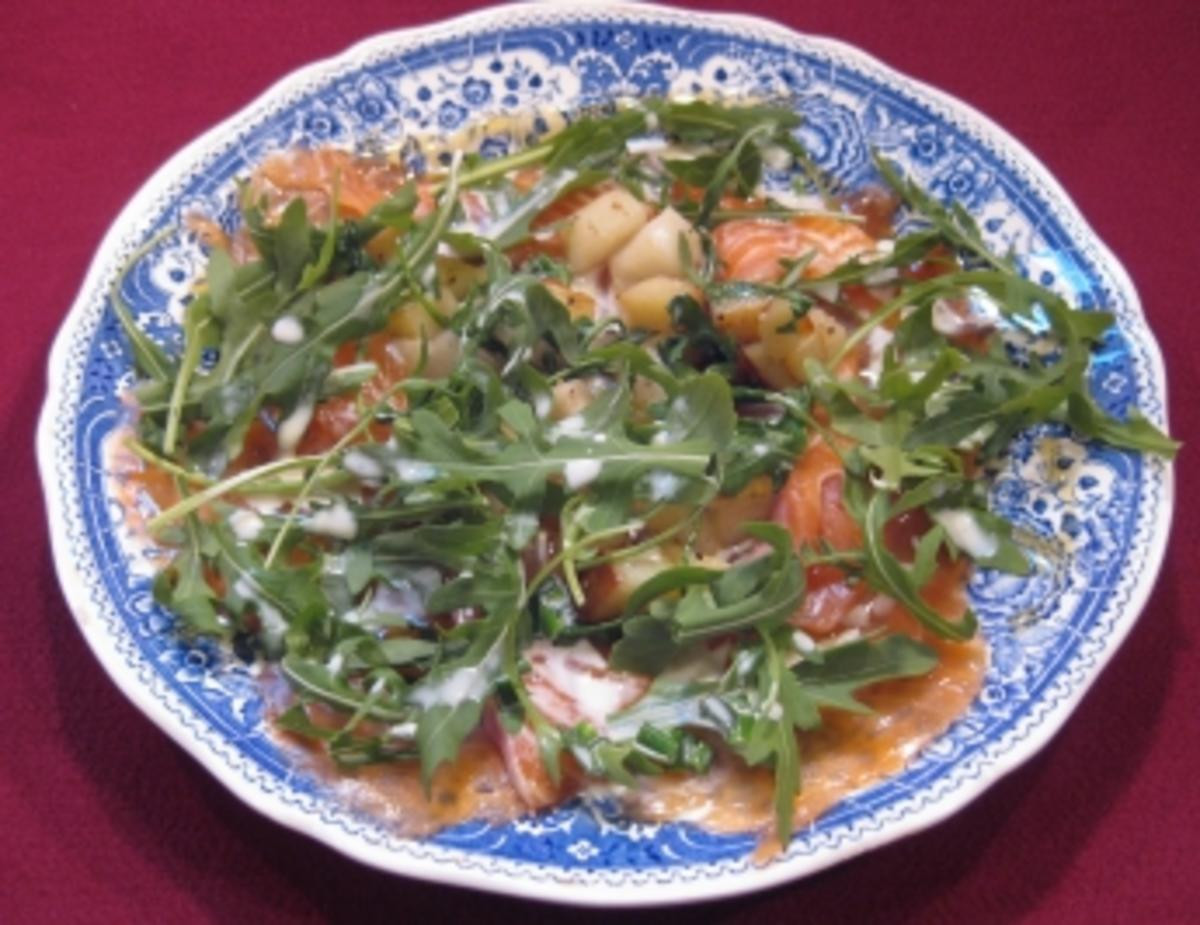 Lachs-Carpaccio, lauwarm
