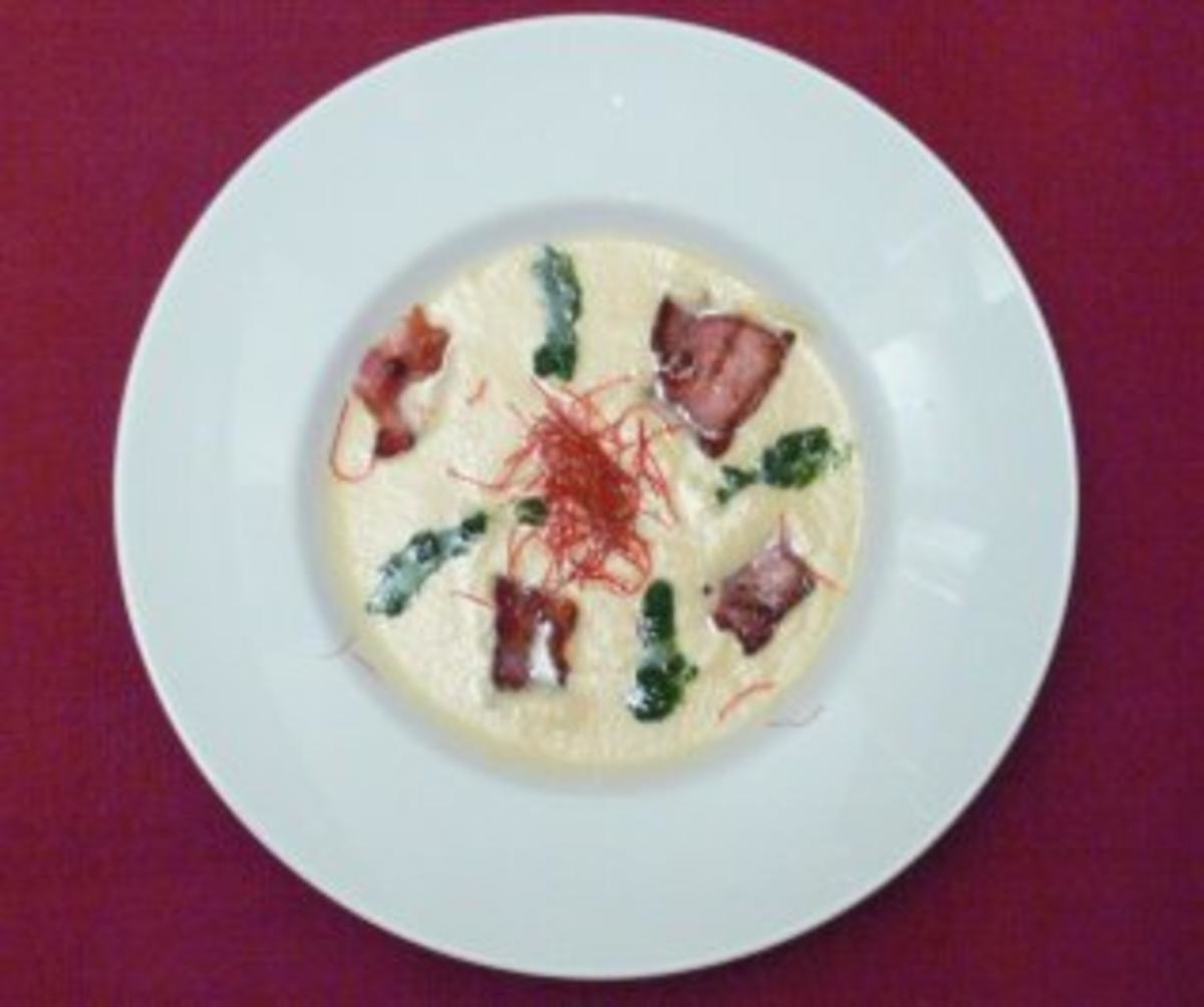 Petersilienwurzelcreme mit Bacon und Aal