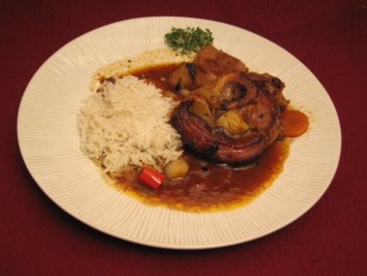 Ossobuco an Basmatireis mit Salat Fix