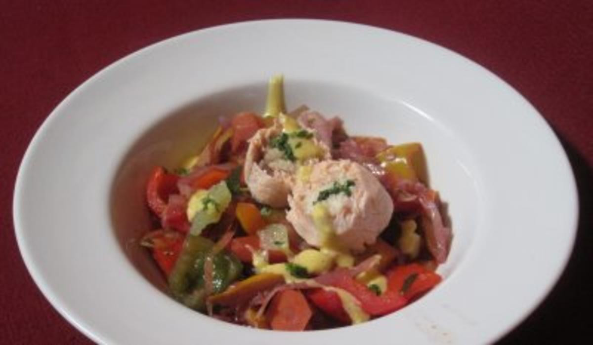 Lachs-Zander-Rolle, Thai-Bouillabaisse mit Limetten-Aioli
