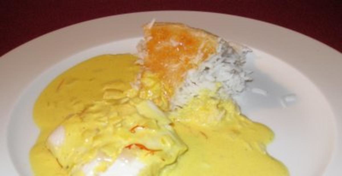 Fisch in Safran-Sahne-Soße und iranischem Knusperreis