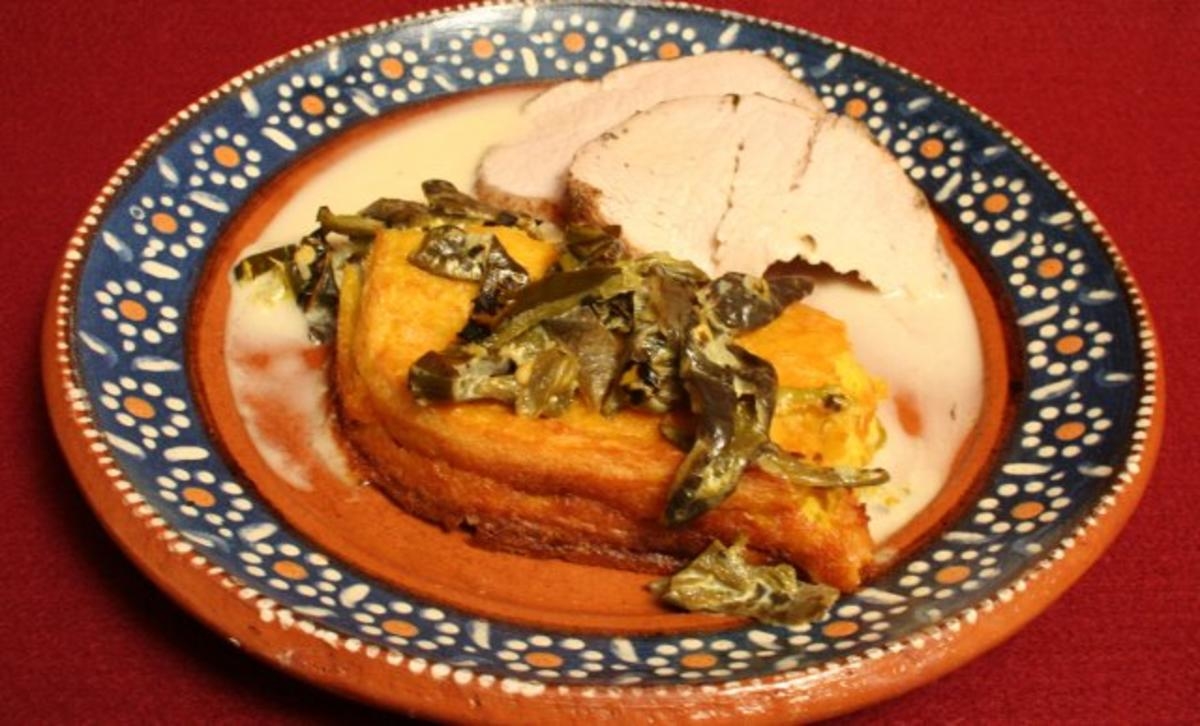 Schweinskarree mit Anis, dazu Maiskuchen