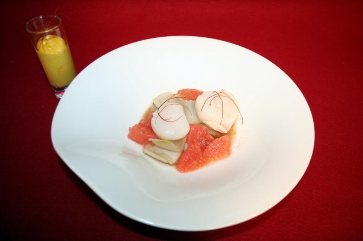 Jakobsmuschel, Chicorée, Grapefruit, Mango