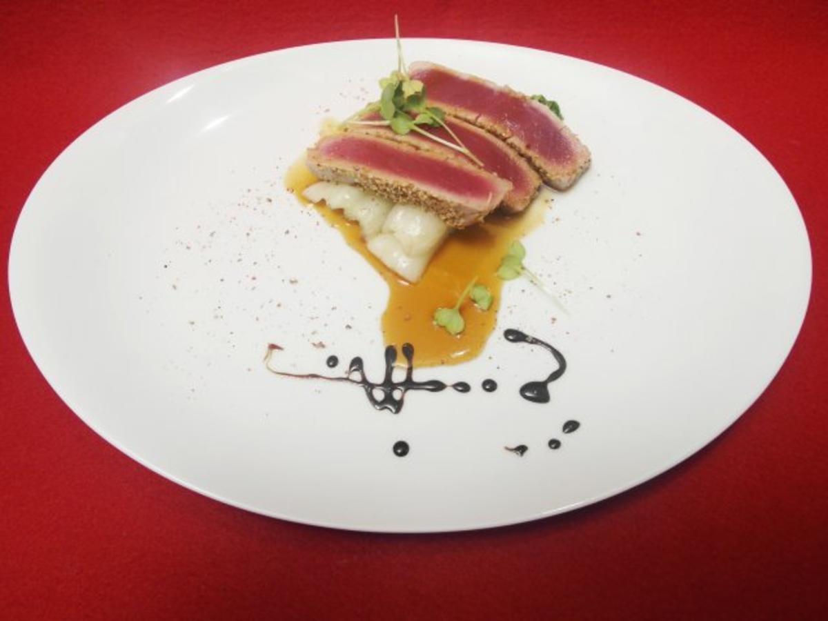 Thunfisch-Sashimi mit Teriyaki-Soße