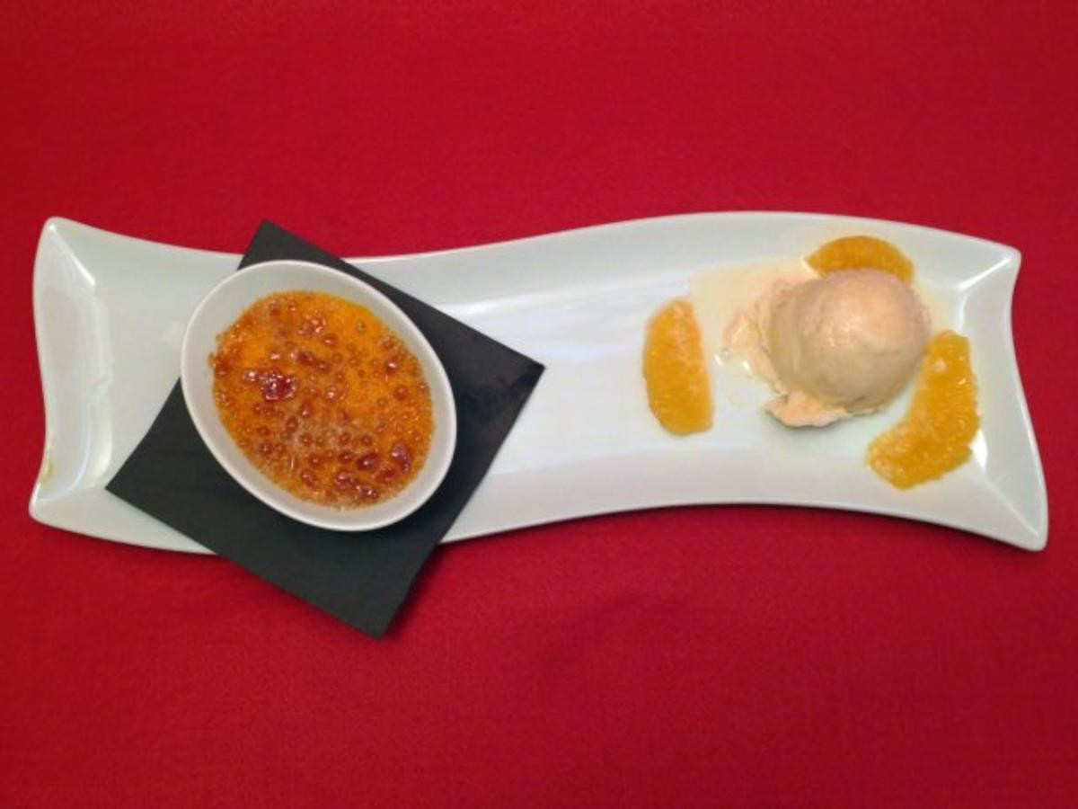 Bild zu: ""Knackige Abendsonne" - Crème brûlée vom Muskat-Kürbis und Ahorneis"