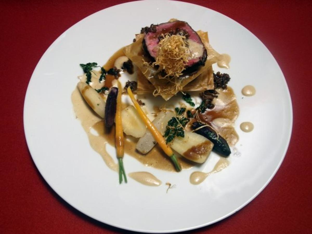 Filet Wellington, neu gestaltet, mit gemischten Wurzeln