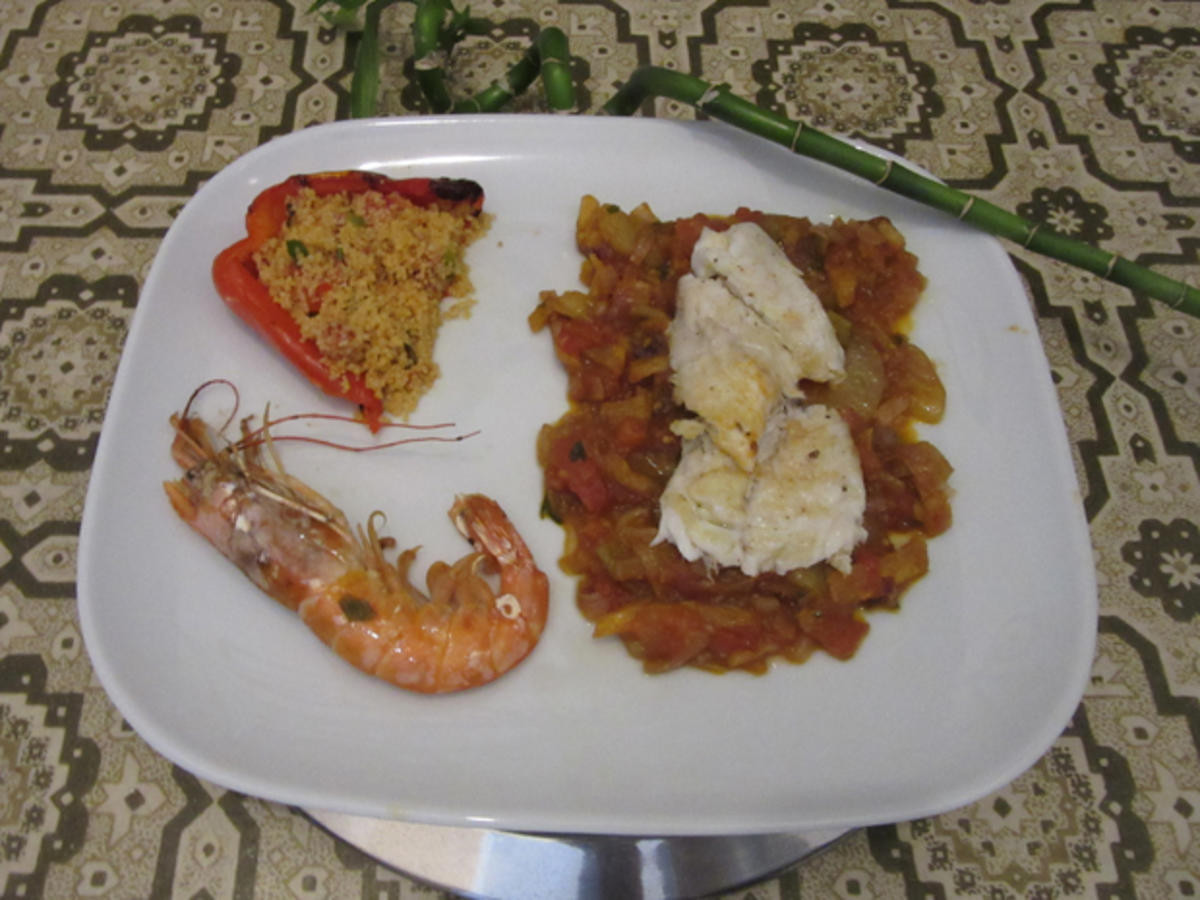 Stockfisch (alternativ Dorade) auf Schmorgemüse mit Couscous