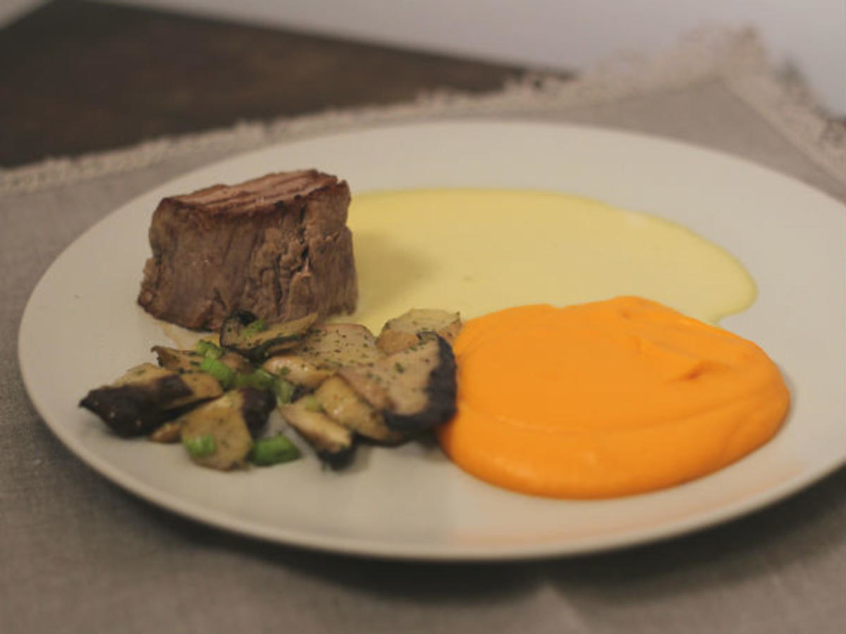 Kalbsfilet mit Süßkartoffel und Kräuterseitlingen