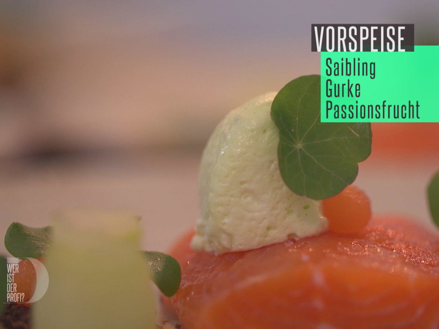Gebeizter Saibling mit Gurke und Passionsfrucht