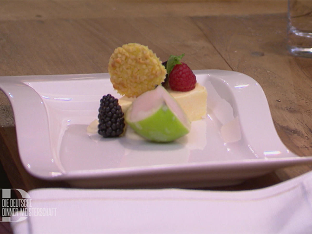 Orangenparfait, Apfelsorbet und Limetten-Mascarpone-Creme