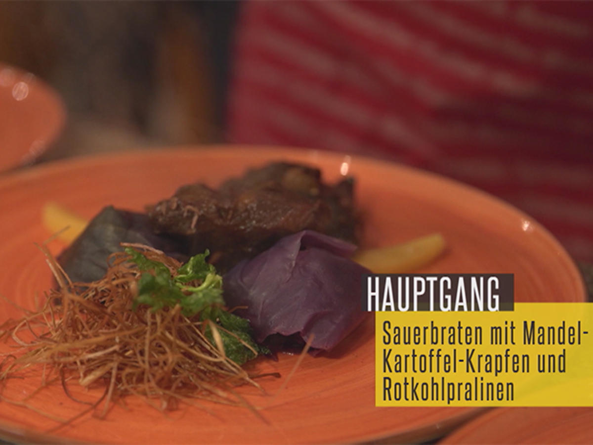 Rheinischer Sauerbraten mit knusprigen Mandel-Kartoffel-Krapfen