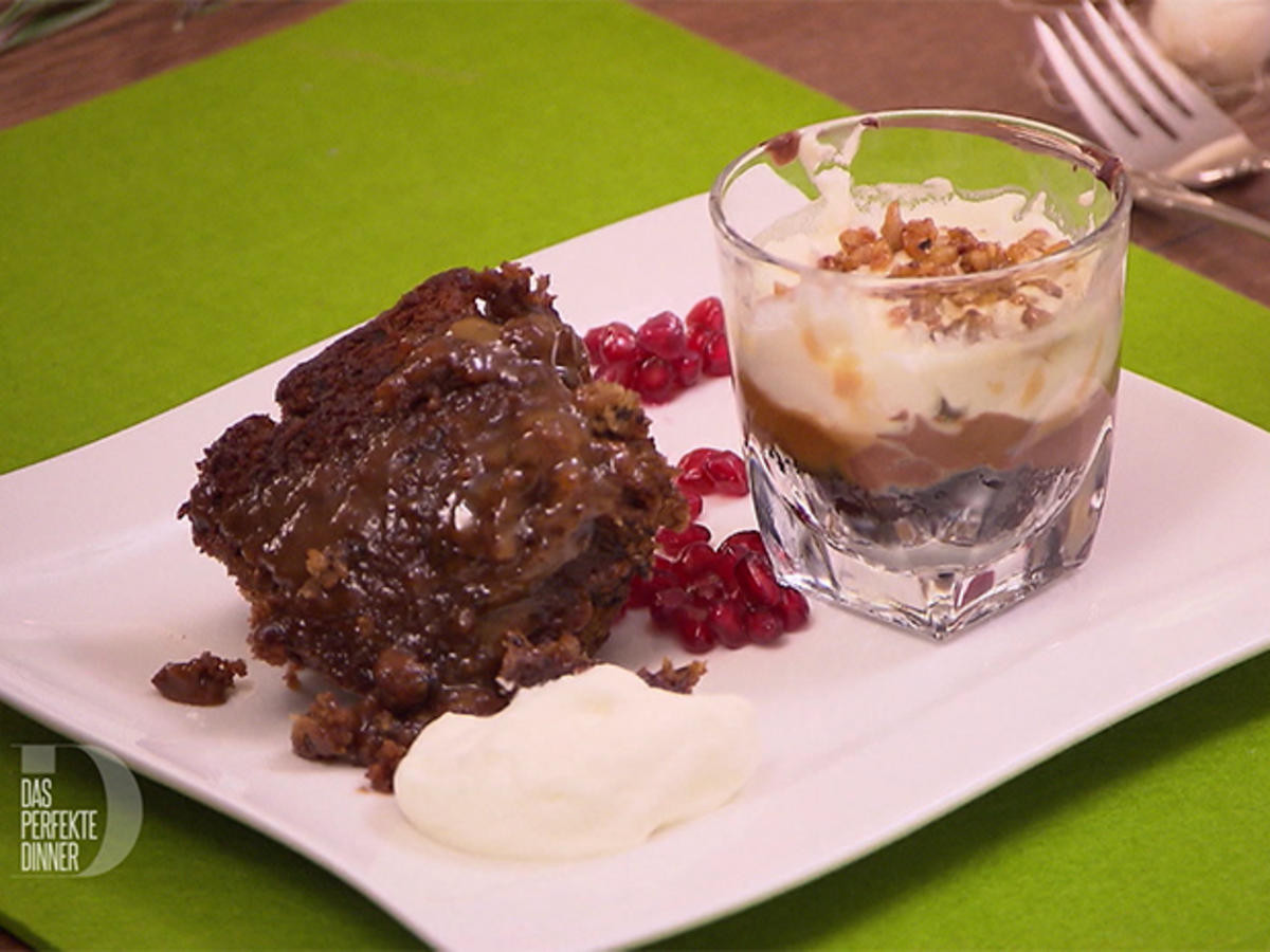 Karamellisierter Dattelkuchen und kalter Käsekuchen