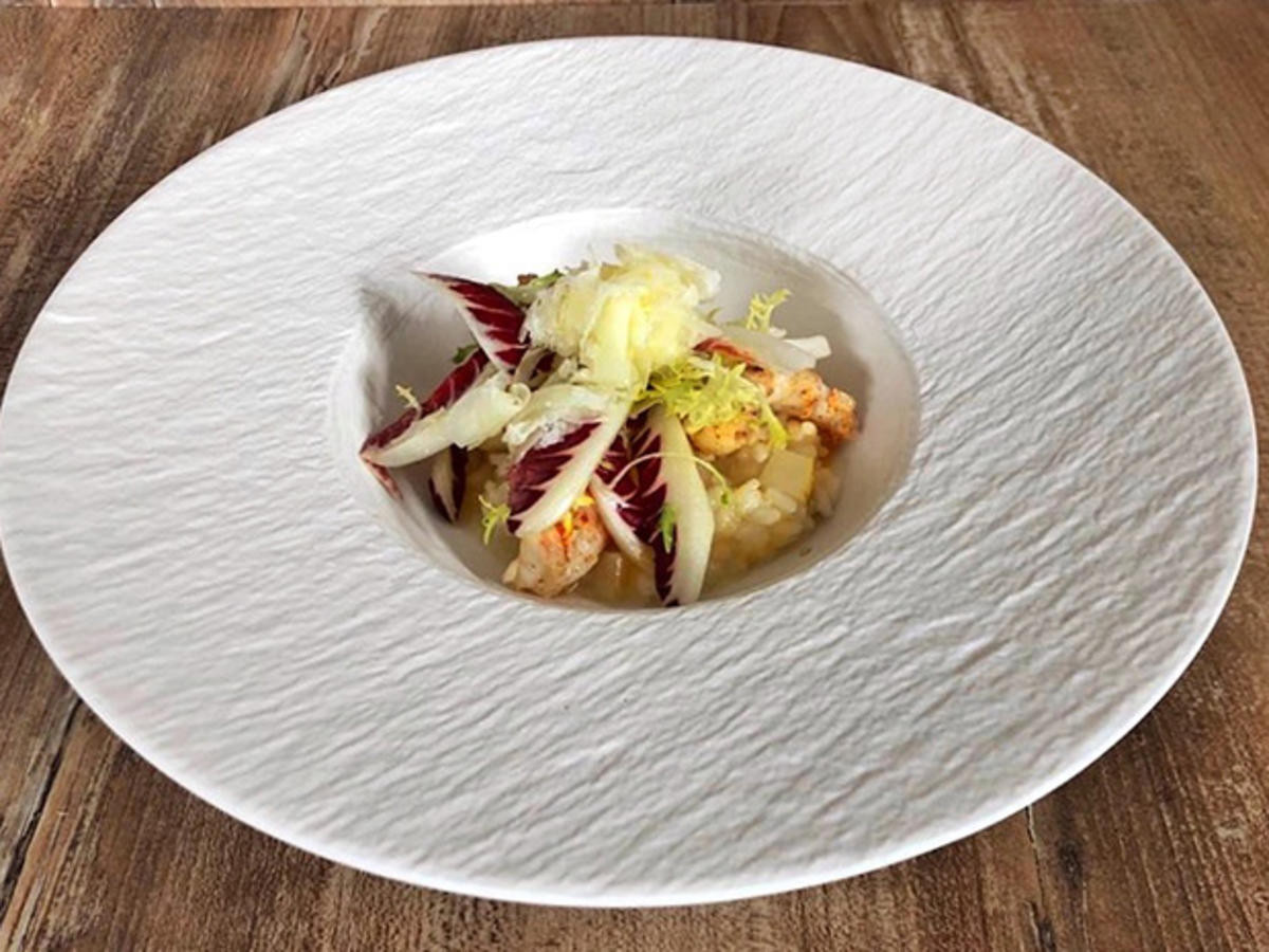 Bild zu: "Risotto mit Pecorino, Birnen und Kaisergranat (André Dietz)"