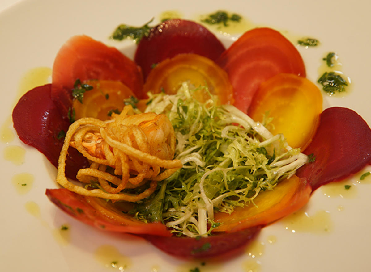 Carpaccio di rape con gamberone