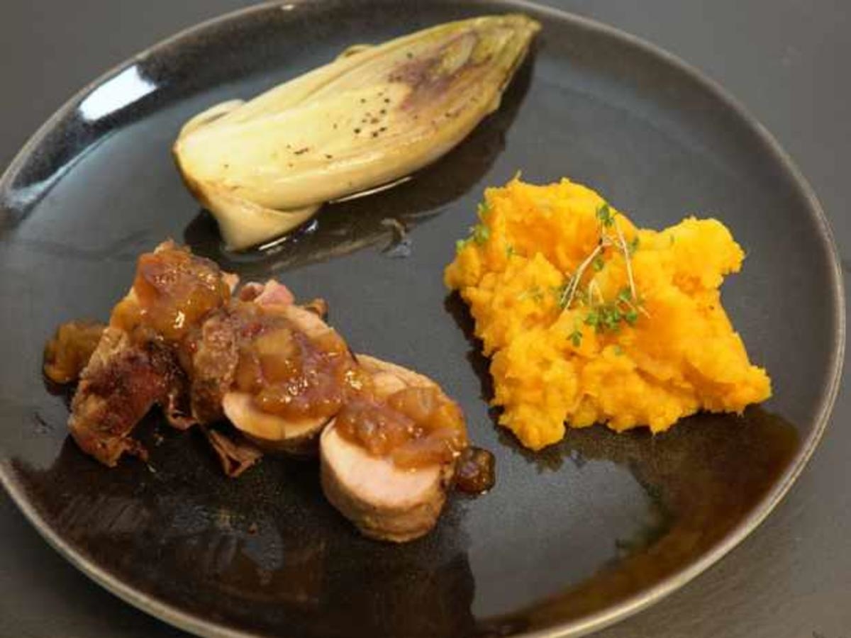 Schweinefilet mit Süßkartoffeln und Chicorée