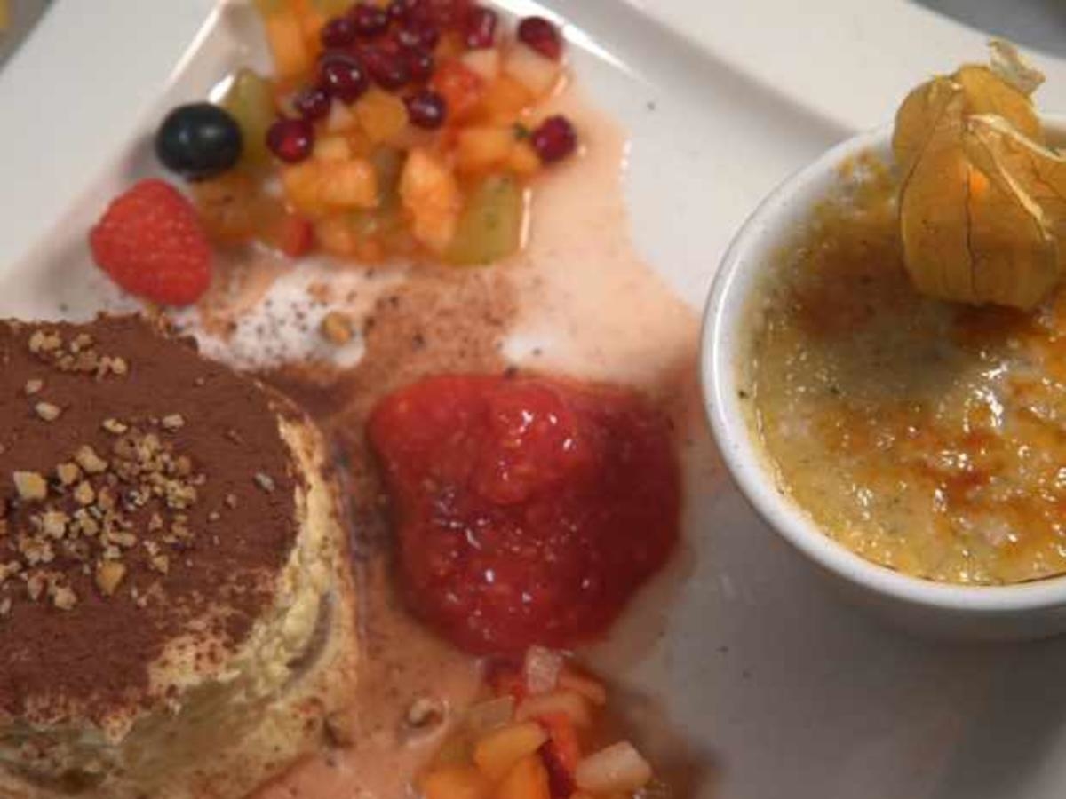 Creme Brûlée, Tiramisu und Obstsalat