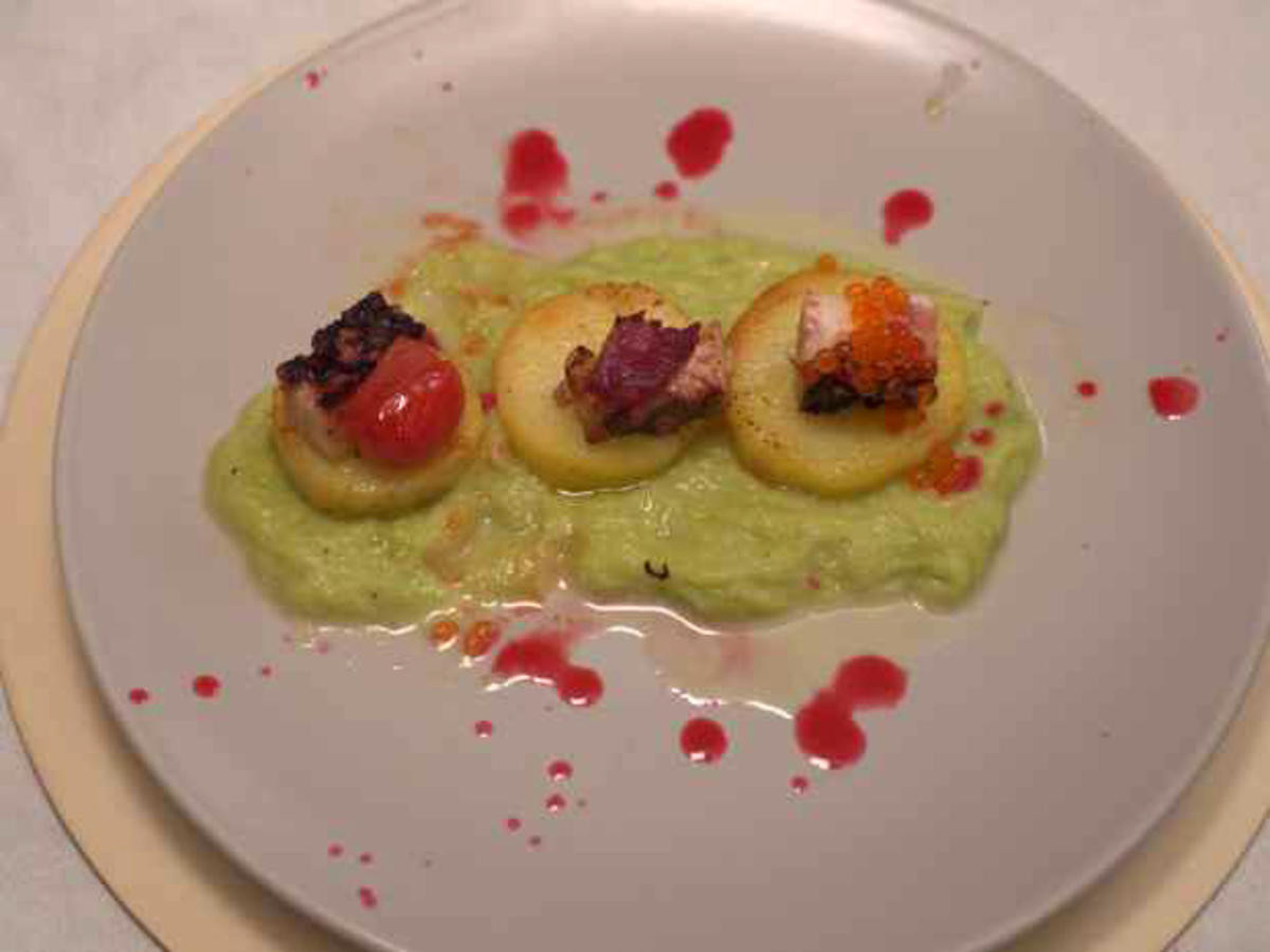 Pulpo und Kartoffeln auf Lauch-Wasabi-Creme