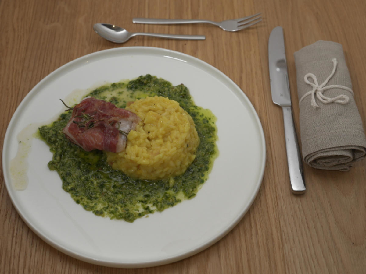 Kabeljau mit Zitronen-Risotto und Petersilien-Pesto