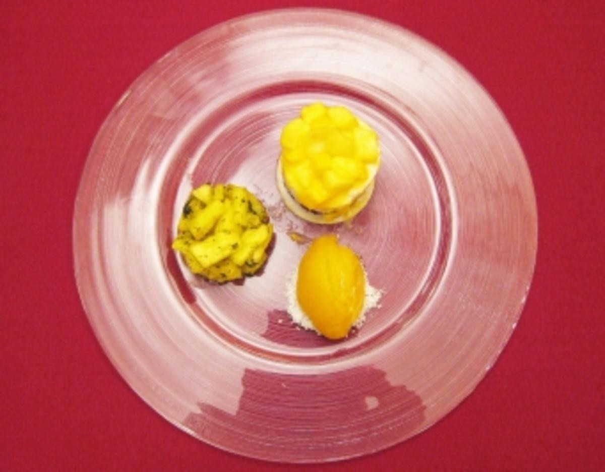 Kokos-Törtchen mit Mango-Salsa und Minz-Ananas - Salsa